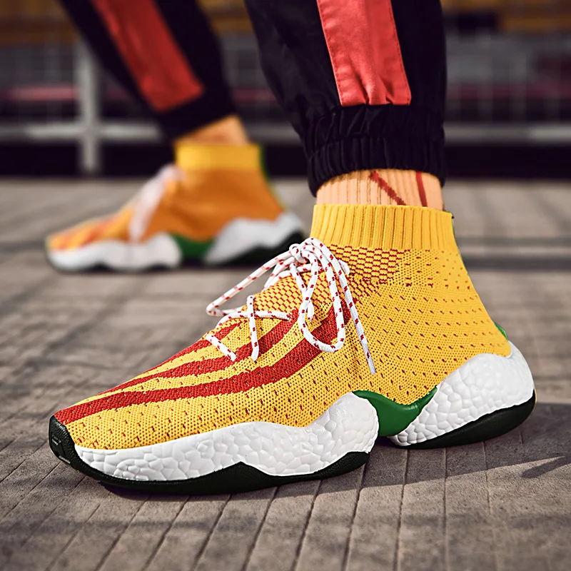 Мужские кроссовки для бега мужские вязаные носки спортивные Flyknitlys желтого