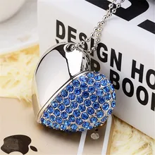 Free shipping crystal heart shaped stainless secure usb flash drive wedding special gift for lover