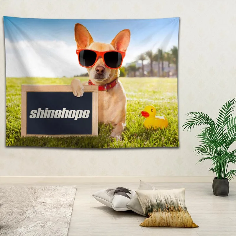 

SHINEHOPE Custom Funny Dog Wall Hanging Tapestry Sheets Home Decorative Tapestries Beach Towel Cloth Wall Tapestry