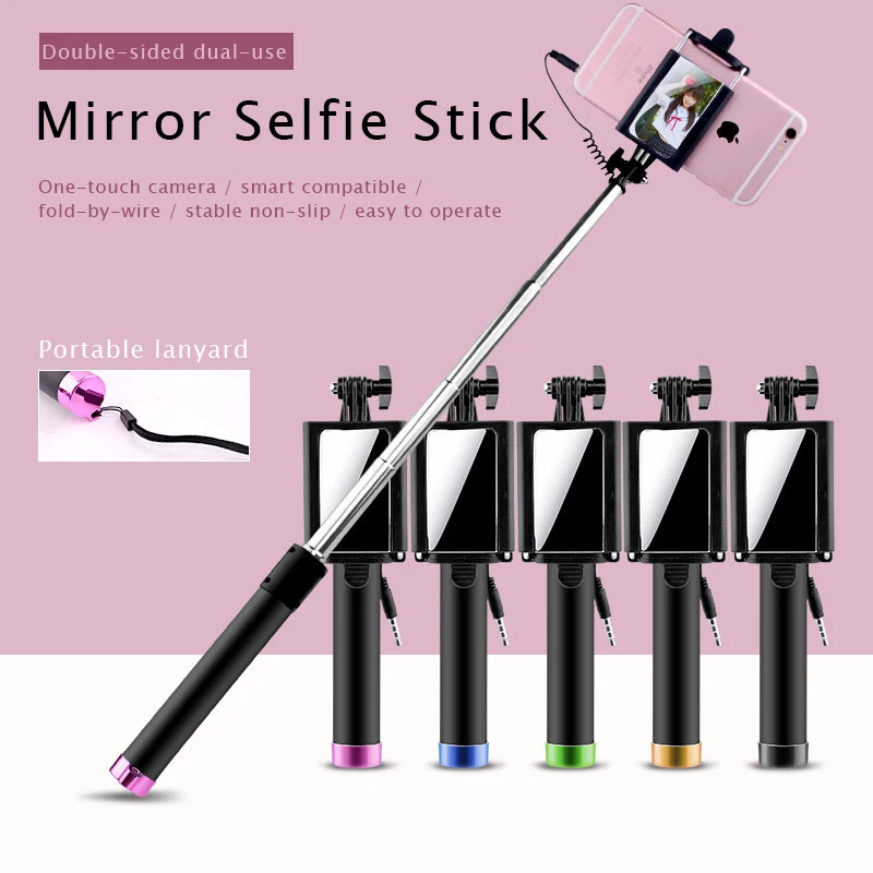 

Rearview Mirror Monopod Selfie Stick Extendable Wired Foldable Portable Monopod Selfie Stick For Android For iPhone Universal