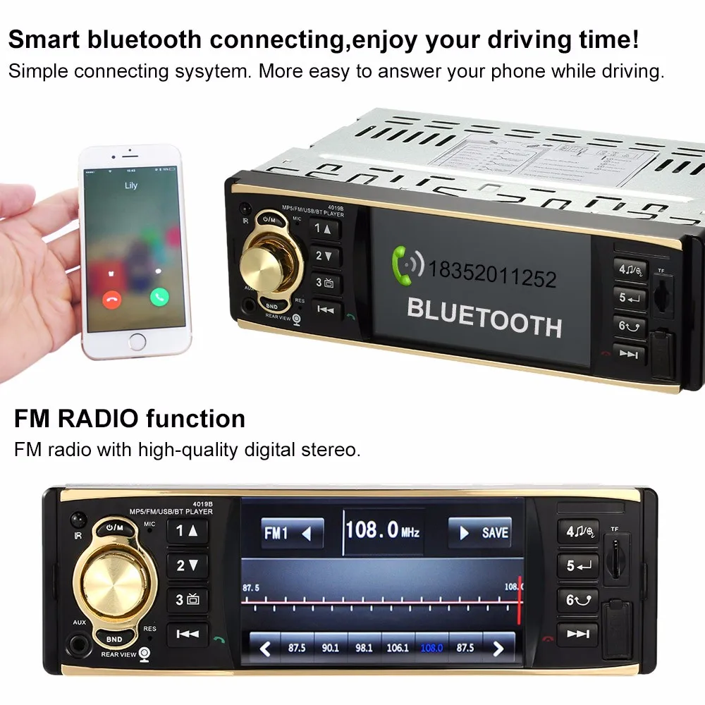 KKmoon TFT HD 1080P 4,1 дюймов цифровой экран Автомобильный Радио MP5 плеер Bluetooth Радио развлечения USB/TF FM Aux вход