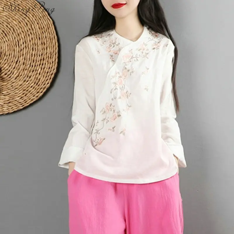 Cheongsam топ китайский стиль Одежда традиционная китайская одежда для женщин qipao Топ льняная рубашка женская льняная одежда V1472 - Цвет: 1