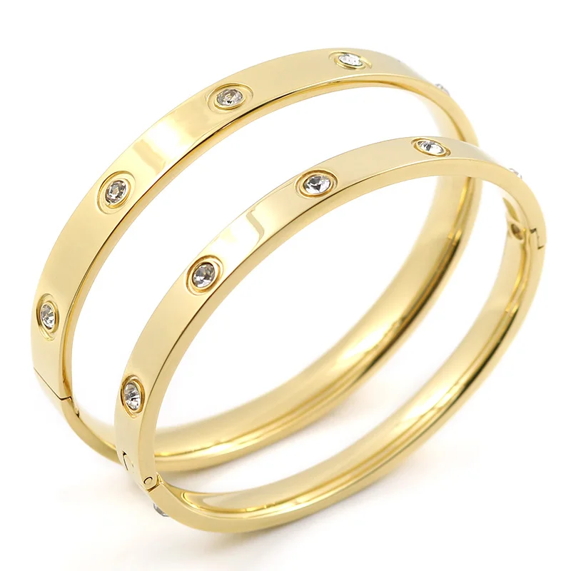 Gold Color Lover Bracelets&Bangles for Women Rose Gold Color Stainless Steel Charming CZ Cuff Bracelet Luxury Jewellery Gift bangle bracelet zircon bracelet