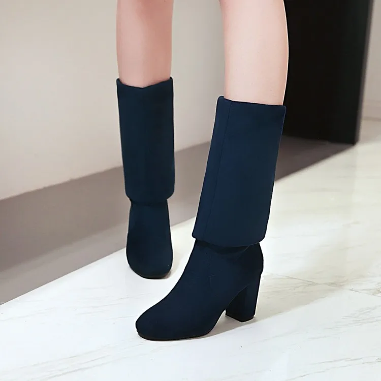 

Big Size 11 12 13 14 Europeans and Americans with round head, thick heel, high heel, slim jacket and knee-length boots