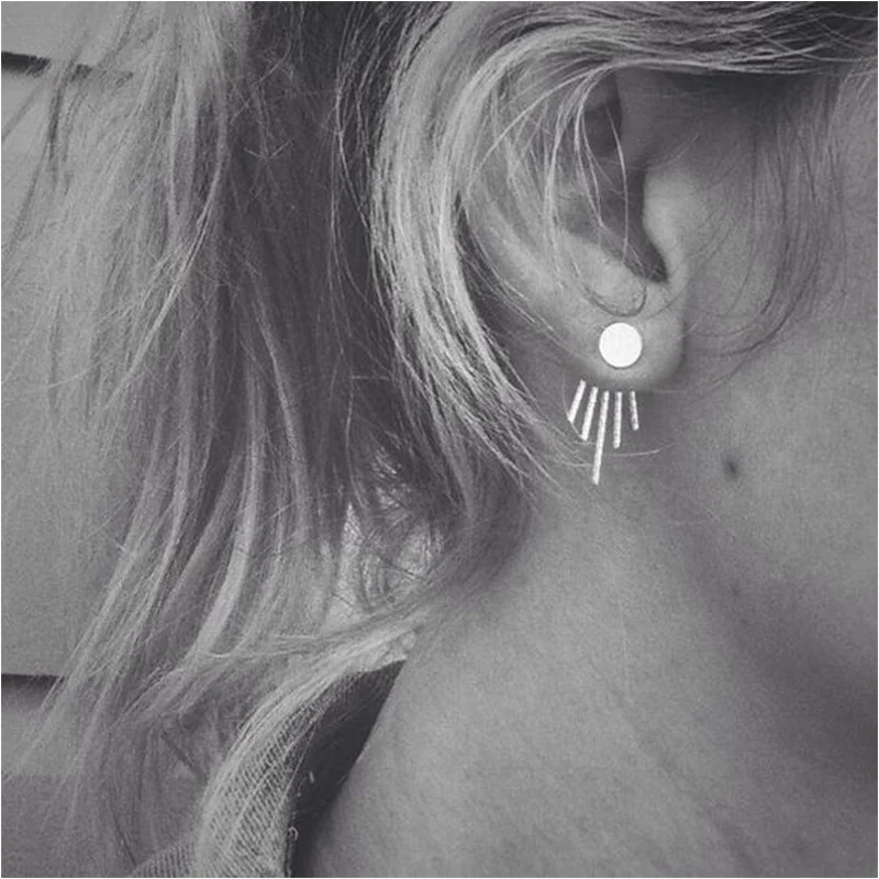 

Moonbeam Deep V Ear Jackets and Full Moon Stud Combo Pair of Studs and Jackets Front Back Earrings for Women Girls