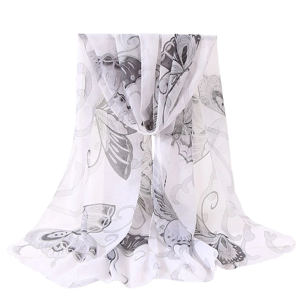 

2019 Fashion Summer Women Scarf Butterfly Chiffon Flower Red Air Conditioning Shawl Long Elegant Expensive Summer Head Scarves