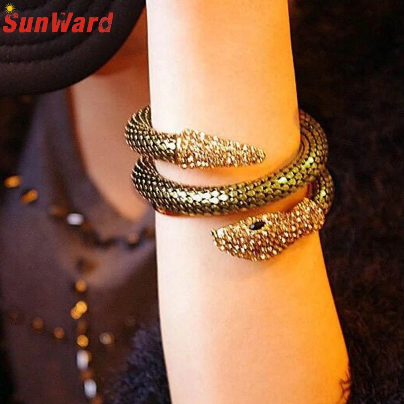 

Vintage Retro Punk Rhinestone Curved Stretch Snake Cuff Bangle Bracelet Delicate