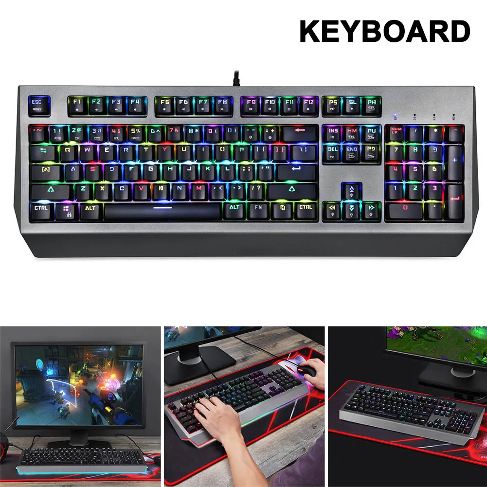 

New USB Wired Mechanical Keyboards with RGB Backlit 104Keys Gaming Keypad for PC Computer DOM668