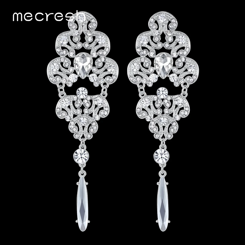 Mecresh Top Rhinestone Wedding Earrings for Women Silver Color Crystal Floral Bridal Long Drop Earrings Fashion Jewelry EH165 Mecresh Top Rhinestone Wedding Earrings for Women Silver Color Crystal Floral Bridal Long Drop Earrings Fashion Jewelry EH165