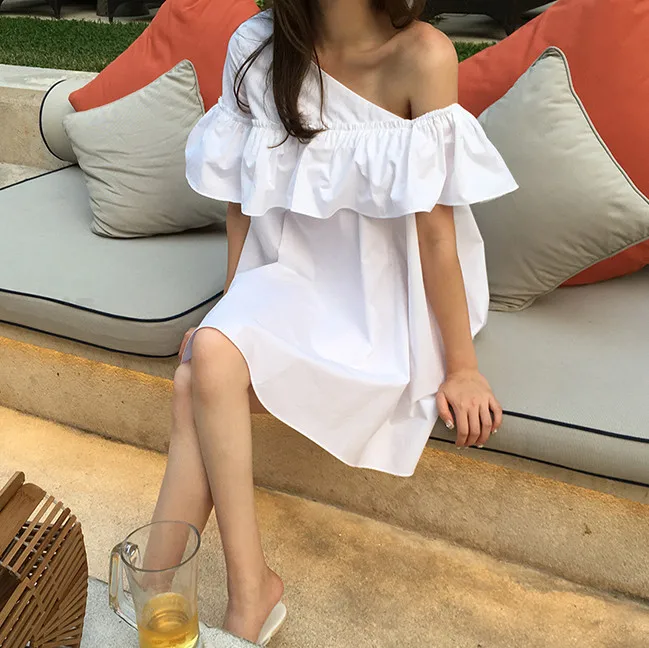 

Summer Dress Women one shoulder off ruffles Dresses Vestidos