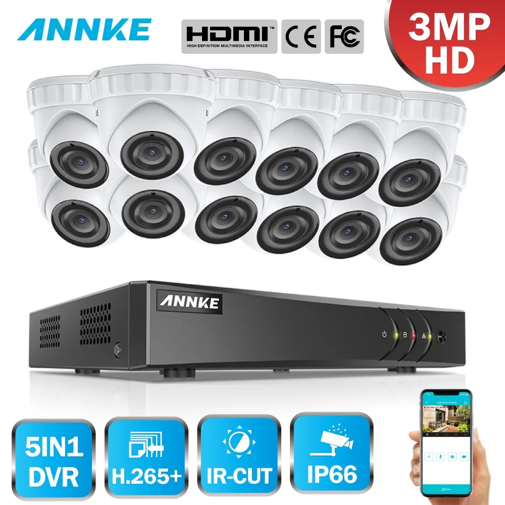  ANNKE 16CH HD 3MP CCTV System 5IN1 DVR 12PCS TVI Security Dome Camera Outdoor Weatherproof PIR Dete - 33011352434