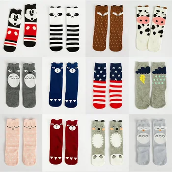 

Kids Knee high sock Animal Print Baby Socks Fox Panda Grey bear cat cute fashion Cotton Baby Children sock RTS SK105