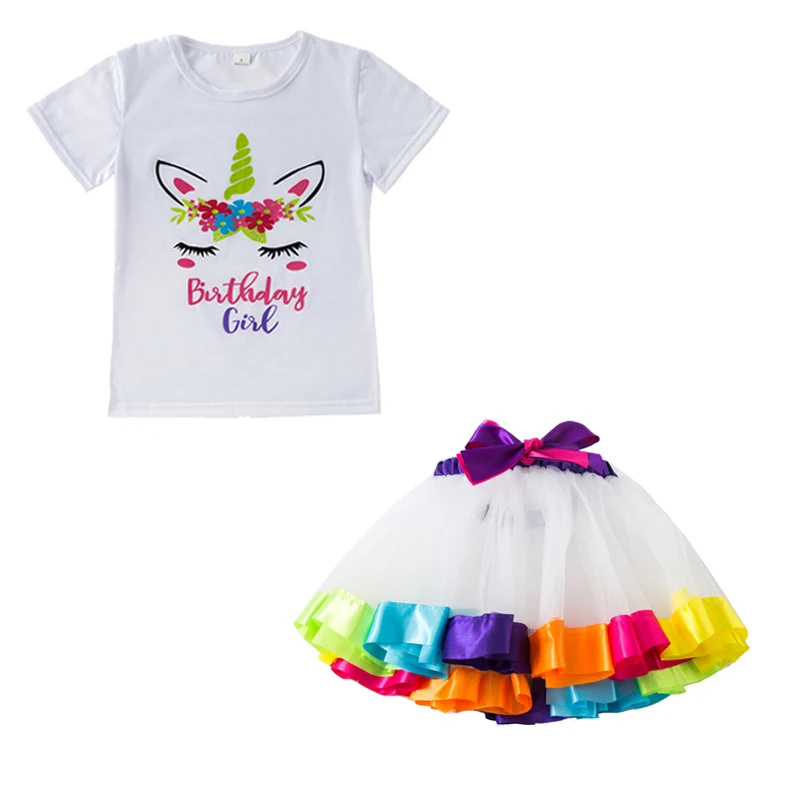 Cute Pink Rainbow Unicorn 4th Fourth Birthday Tutu Outfit Shirt Set Party Dress