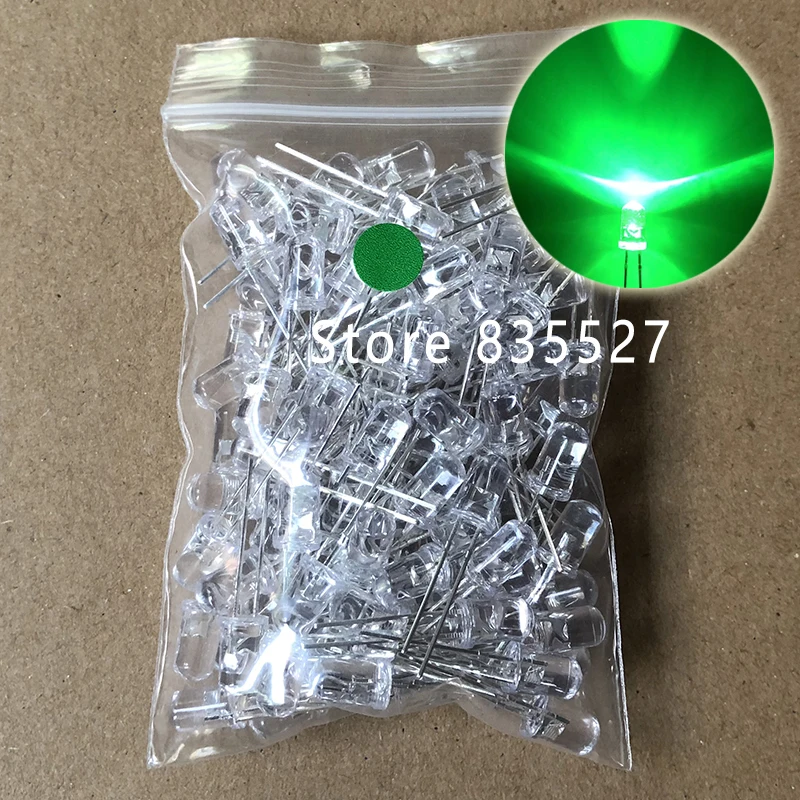 50Pcs F5 5mm Emerald GREEN Straw Hat Superbright LED Light LED lamp