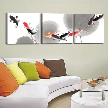 

Wall-to-Wall Pictures Art Chinese Style Nine Carp in the Water Poster Painting Print on Canvas for Living Room Kitchen Home Deco