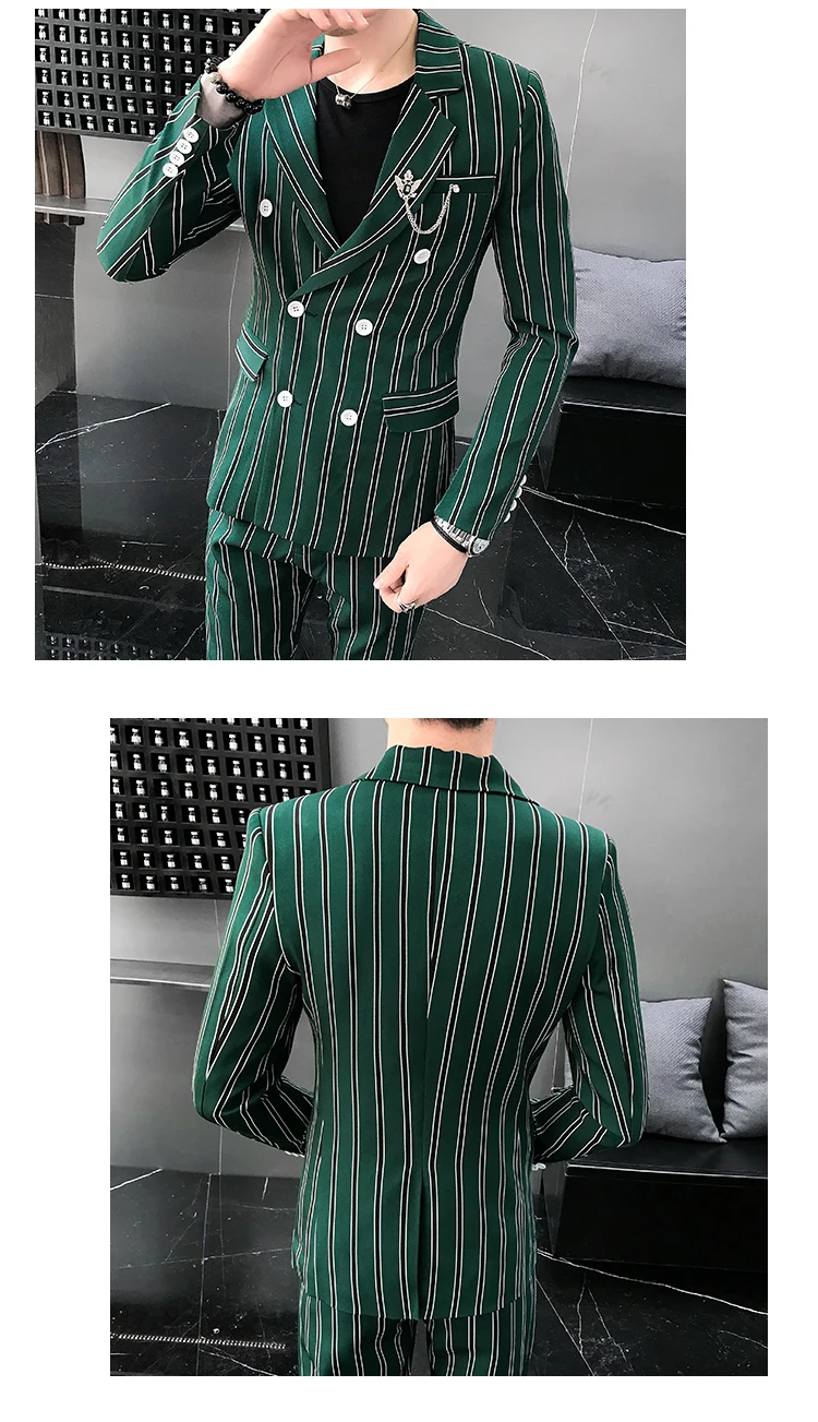 PAULKONTE(куртка+ брюки) полосатый узор мужской костюм Модный высококачественный двубортный отложной воротник деловой классический мужской костюм