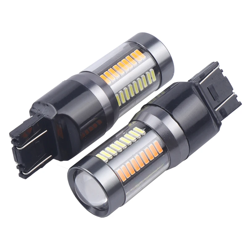 2 шт. T20 7443 66 SMD 4014 светодиодный фонарь CANBUS для автомобиля, задний фонарь, тормозной светильник, авто резервный задний фонарь, Белый/янтарный, двойной цвет, DRL 12 В