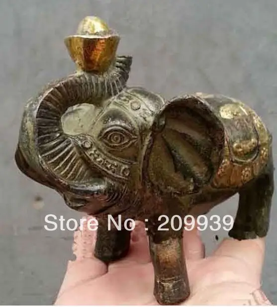

00470 Collection Lucky fengshui Bronze Gilt elephant Guardion Statues (A0314)