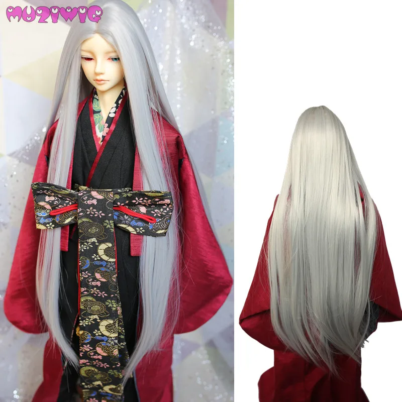 MUZIWIG Synthetic Ancient Style White Purple Green Silver grey Long Straight doll wig hair for bjd 1/3 dolls wigs accessories