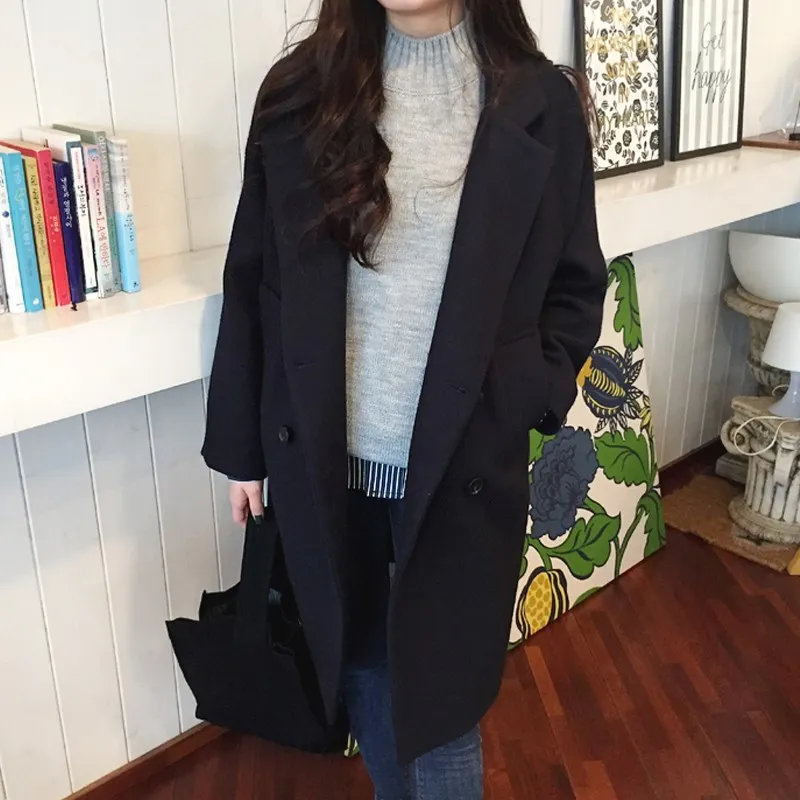 Manteau Mode Taille Femmes Nouveau Plus La Moyen Long Beige Manches À black De Chaud Laine Longues Lâche 2xl YxtAnq