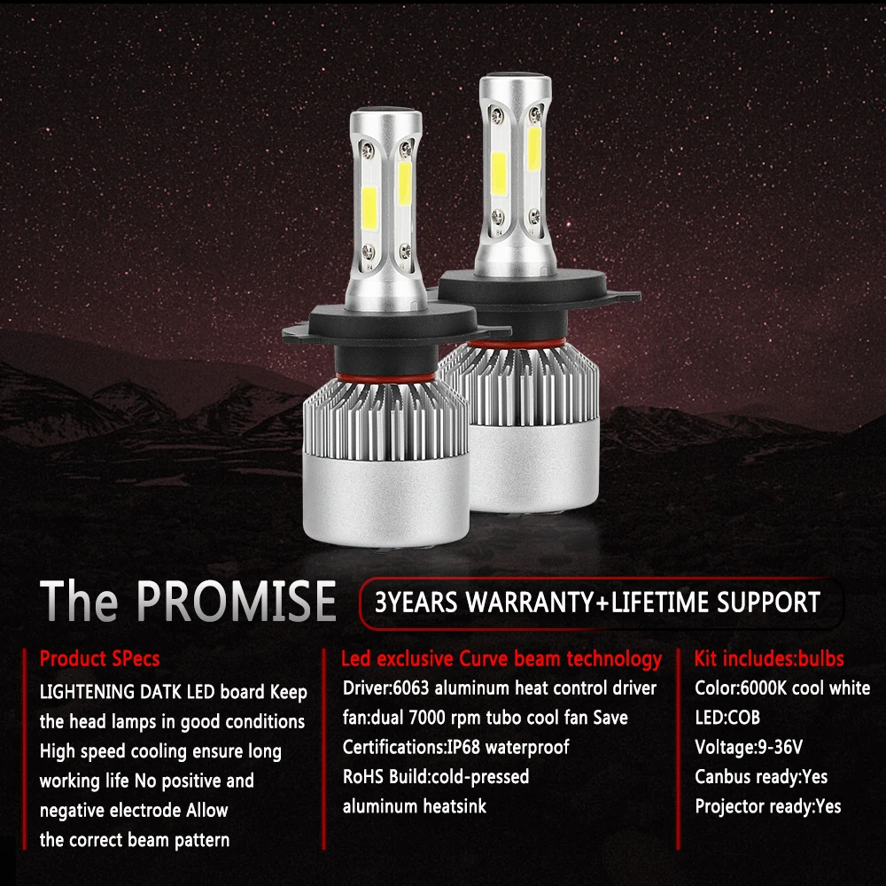 LED Car Headlights 2PCS 6500K H7 LED Car Headlight H11 HeadLamp H4 Hi/Low Beam 9005 HB3 9006 HB4 80W 12000LM Turbo Auto Lamps Fog Lights 12V 24V