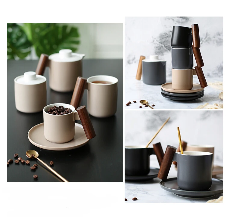 Высокое качество элегантная крутая керамическая кружка твердая деревянная ручка чайник экзотическая кофейная чашка блюдо