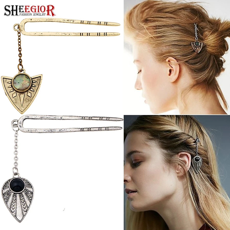 

SHEEGIOR NEW Love Heart Hairpin Wedding Hair Accessories for Women Hair Grip Vintage India Ethnic Bronze Silver Hair Jewelry HOT