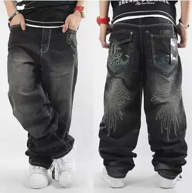 ФОТО Mens Baggy Jeans Men Wide Leg Denim Pants Hip Hop 2017 New Fashion Embroidery Skateboarder Jeans Free Shipping