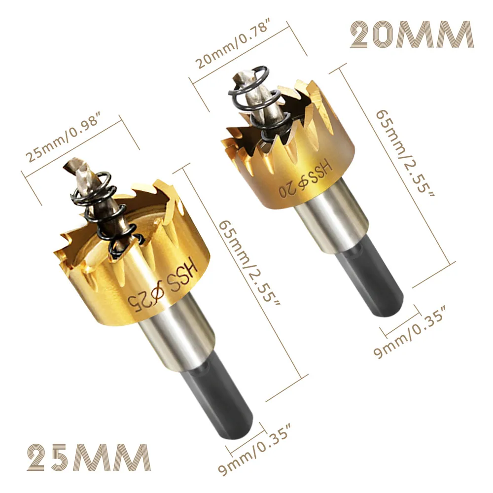 Drillpro 5pcs HSS 6542 Titanium Coated Hole Sawtooth HSS Hole Saw Cutter Drill Bit Set 16/18.5/20/25/30mm