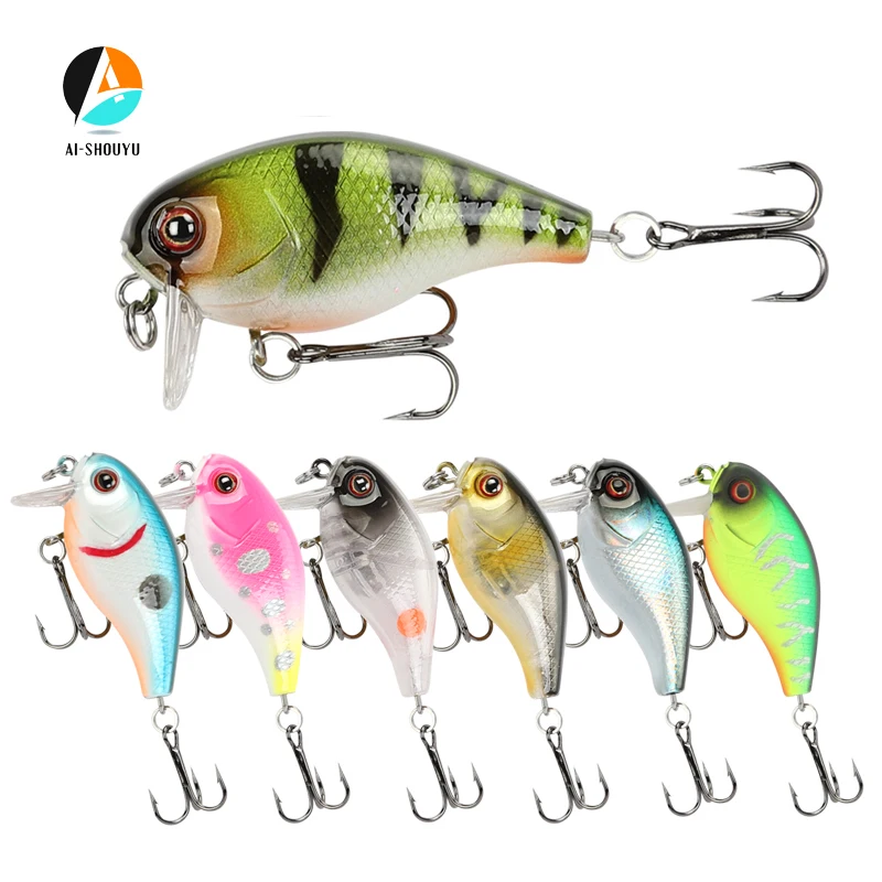 

AI-SHOUYU 1pc Mini Crankbait Fishing Lure 38mm/4.6g Artificial Hard Bait Topwater Wobblers 3D Bass Fish Lures Hard Bass Bait