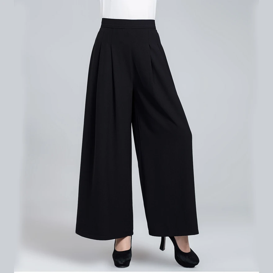 

2016 Spring New Ladies Loose Wide Leg Long Pants Office Black Elegant Casual Trousers Fashion Women's Clothing Plus Size 4XL 405