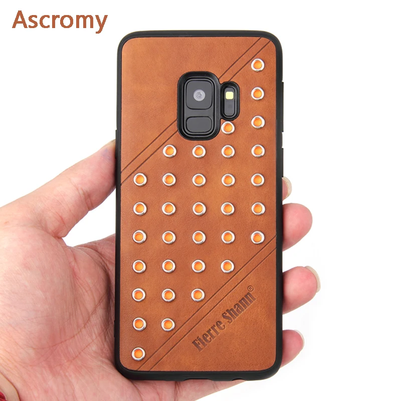 Ascromy For Samsung Galaxy S9 Case Retro Leather PU Rivet Silicon Back Cover Plus S9Plus Luxury Phone Accessories |