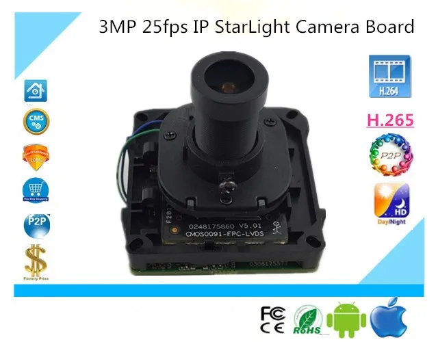 H.265/H.264 3.0MP 2048*1536 IP StarLight плата модуля камеры 3516C+ IMX291 рыбий глаз 2,8-12 IRC XMEYE CMS ONVIF