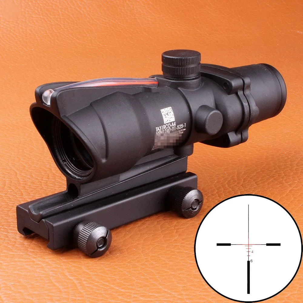 

Hunting ACOG 4X32 Scope Real Fiber Source Red Green Orange Illuminated Scope Black Tan Color Tactical Riflescope for Rifle