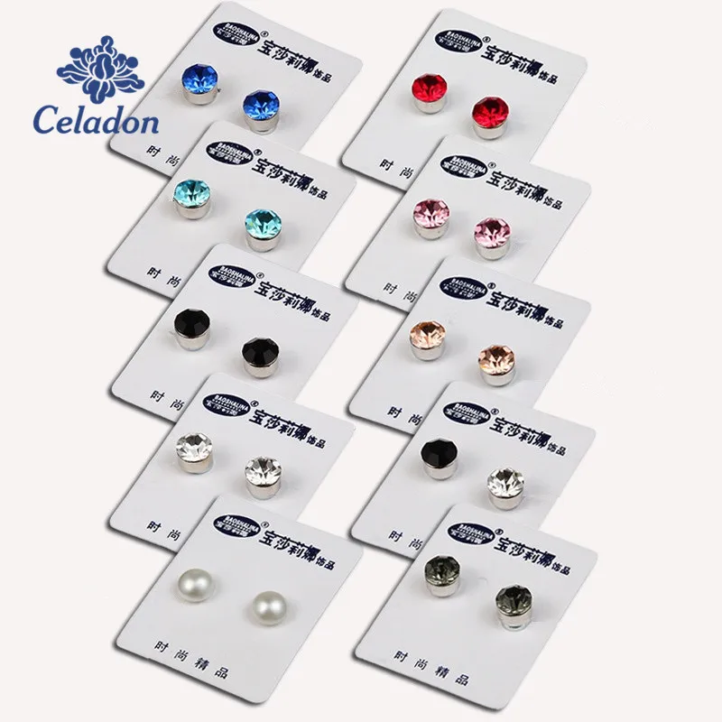 Korean Style Inlay Colorful Rhinestone No Ear Stud Earrings Many Colors to Selection