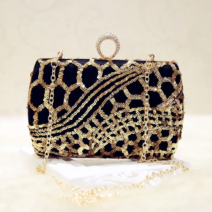Новое поступление Женская вечерняя сумка золотистого и черного цвета с блестками женские вечерние клатчи сумки Свадебное обручальное кольцо вечерние сумки Bolsa Mujer
