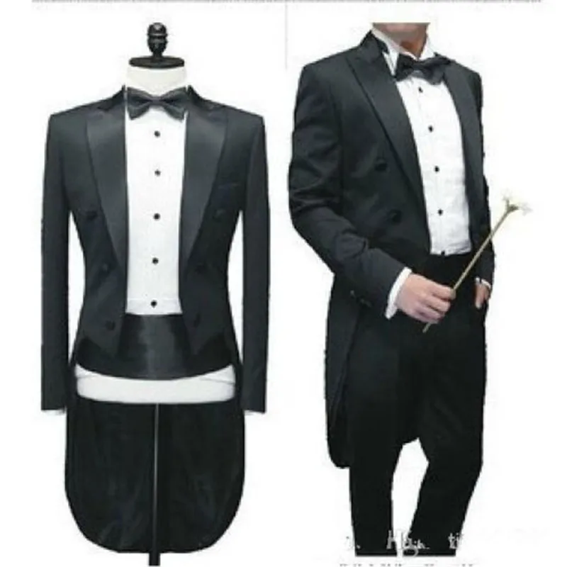 Мужская Костюмы фрак смокинг жениха Черный Groomsmen Пик нагрудные Свадебные/ужин Костюмы Best человек Жених(куртка+ брюки для девочек+ запечатка