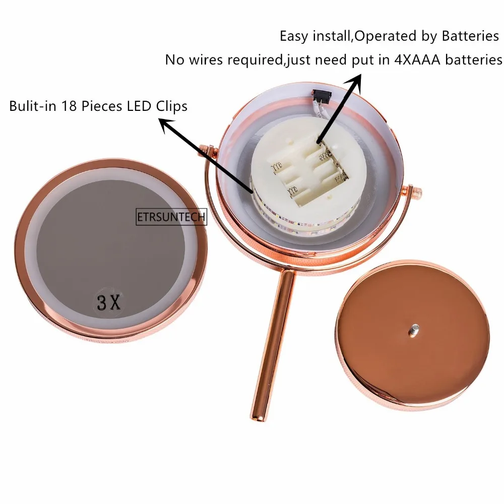 " 1X/3X увеличительное двустороннее зеркало с подставкой 18 светодиодный настольный Макияж косметическое зеркало на батарейках 3 цвета