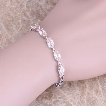 

Clean Brown Morganite Silver Plated Link Chain Bracelet 7 inch S0333