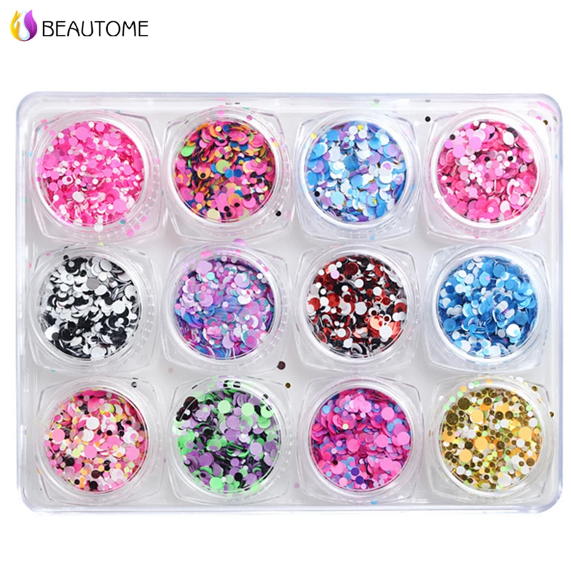 New 12pcs/set Pear Film 1mm/2mm/3mm Mixed Sequin Rhinestones Nail Art
