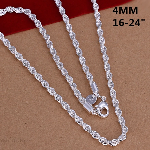 4 мм 22 дюйма 55 см мужское ожерелье s серебро 925 ювелирные изделия витая веревка цепочка ожерелье высокое качество ювелирные изделия для женщин мужчин