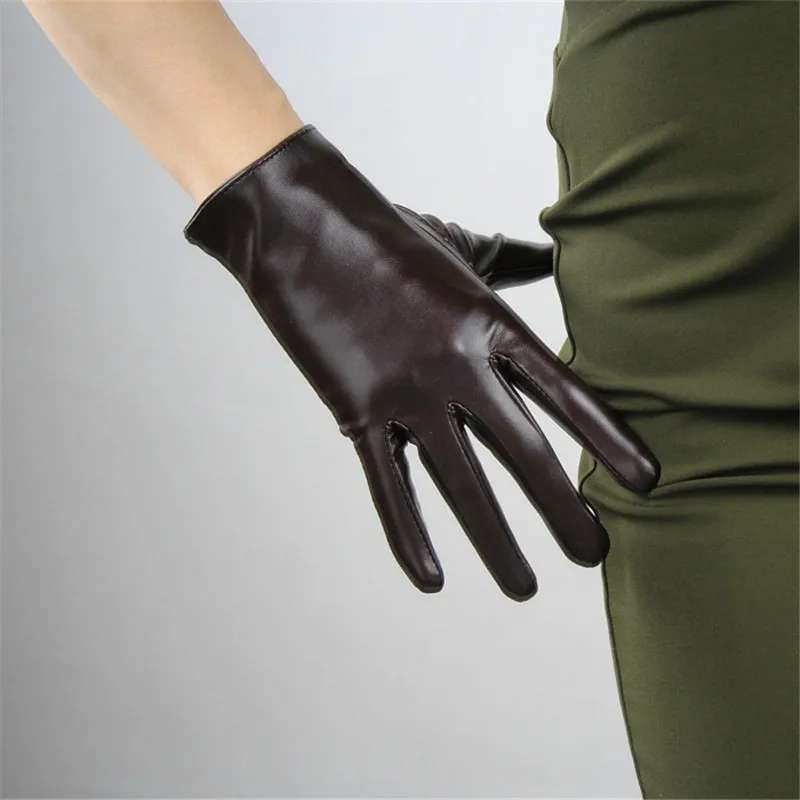 Environmental Protection PU Leather Gloves Short Style 21cm Women Gloves Synthetic Leather PU Unlined Female Mittens P03