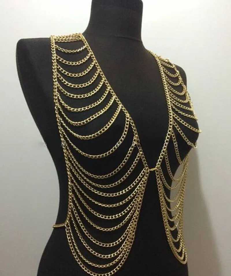 New Style B619 Women Fashion Gold Colour Chains Sexy Layers Longer Full 