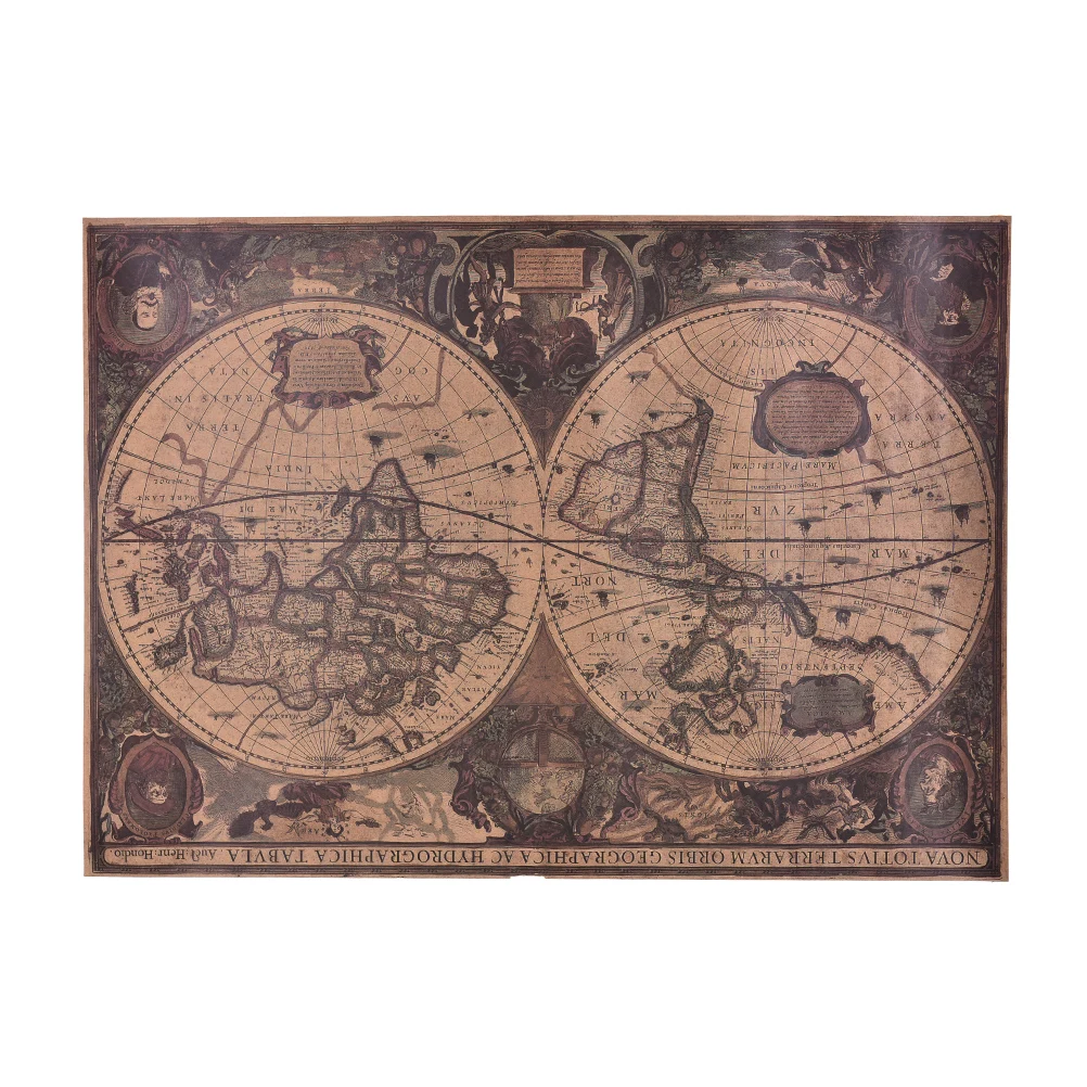 Hot Retro World Map Nautical Ocean Sea Maps Vintage Kraft