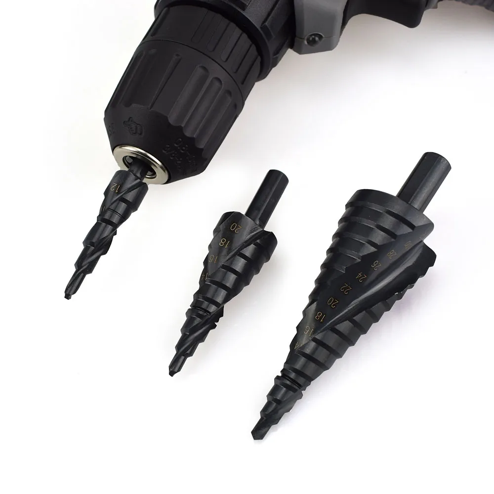 NEWACALOX 4-32MM HSS Cobalt Step Drills Nitrogen High Speed Steel Spiral for Metal Cone Drill Bit Set Triangle Shank Hole Cutter
