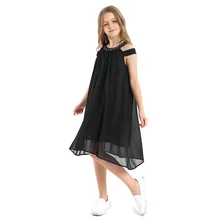 Платье принцессы для девочек; черные шифоновые платья; коллекция года; летнее платье для девочек-подростков; свободная детская одежда на бретелях; настоящая фотография