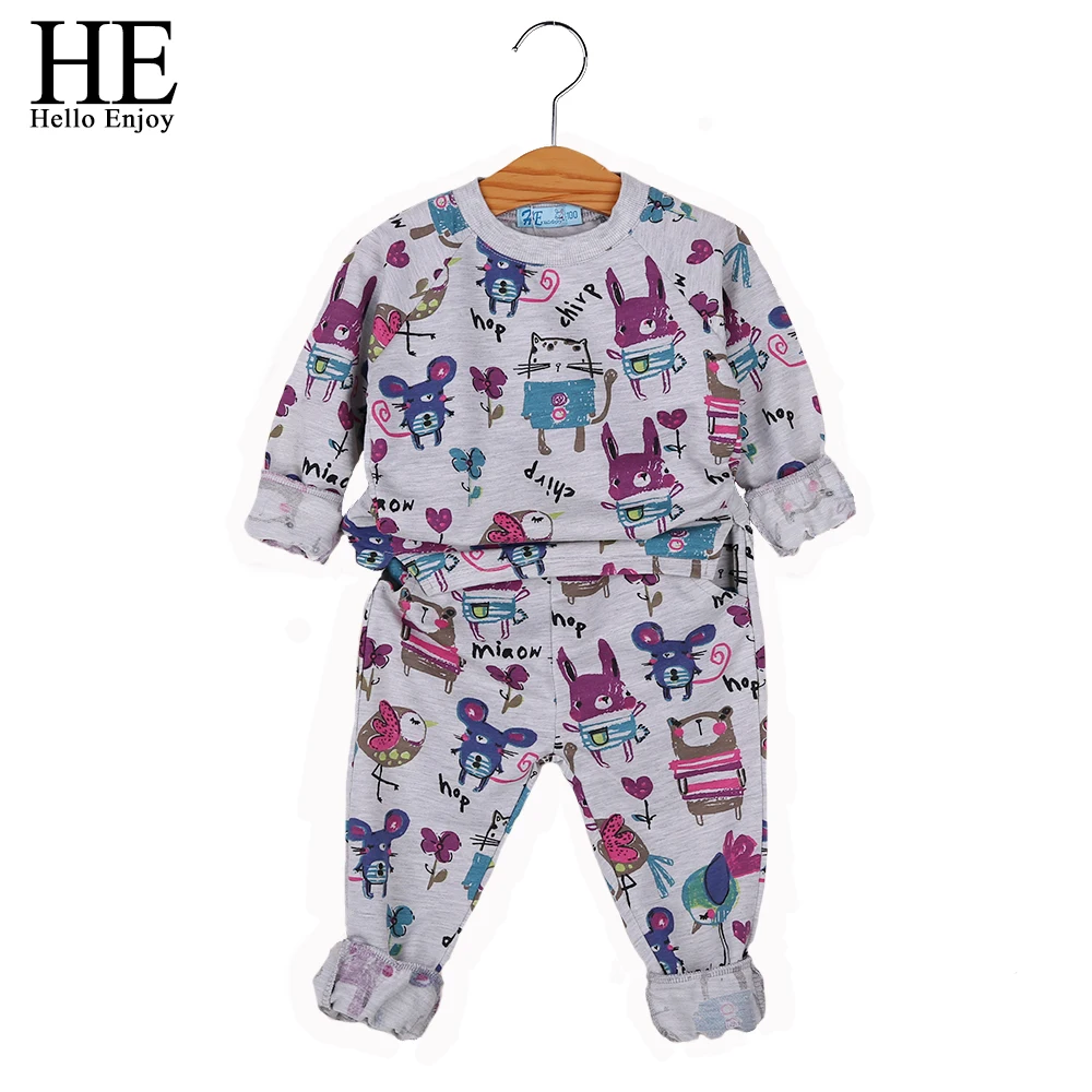 

HE Hello Enjoy Children Girls Clothes Toddler Girl Clothing Sets Print Graffiti Long Sleeve Sweatershirt+Pant Suits 2018 Autumn