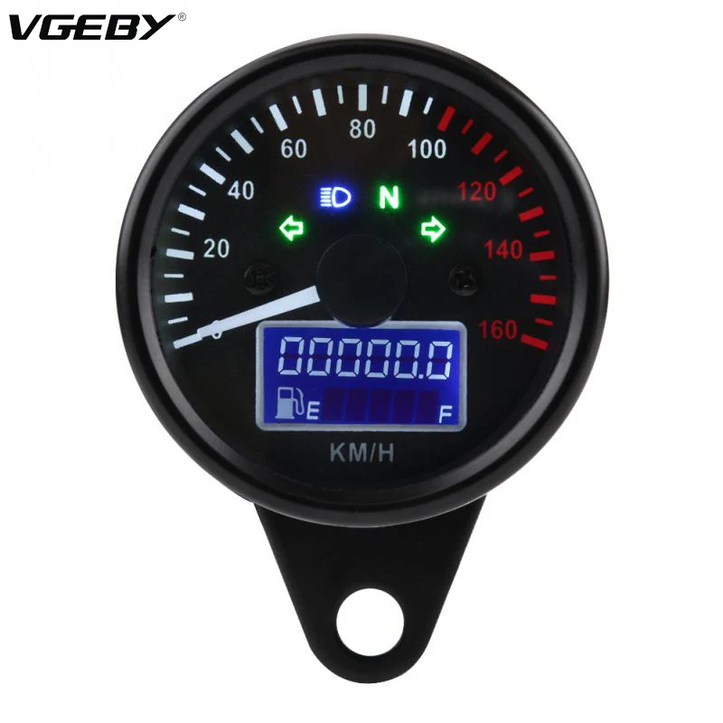 

New Universal 0~160KM/H Motorcycle Digital LED LCD Speedometer Tachometer Speed Gauge Retro Black