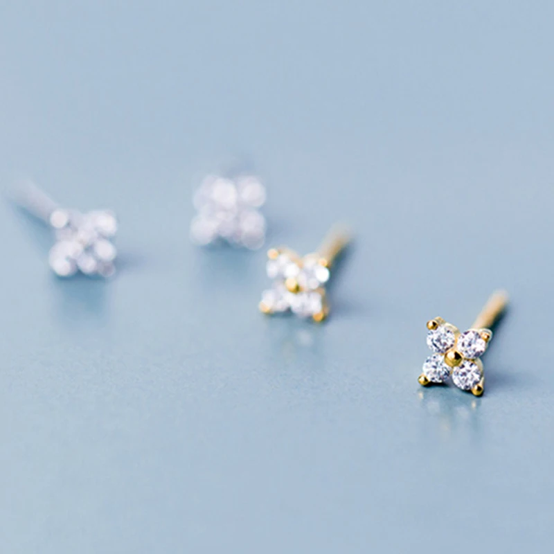 Cute Jewelry Delicate Girl Women Ear Stud Tiny CZ Flower Delicate 925 Sterling Silver Small cz stud minimalist flower earring