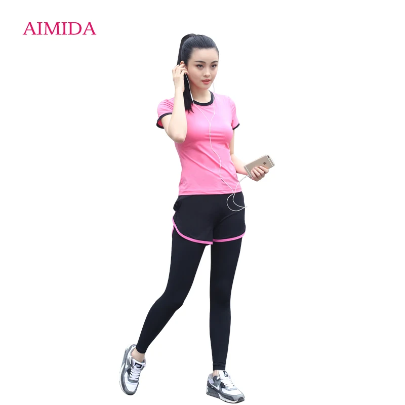 Image New Women 2 Piece Yoga Set T Shirt + Elasticity Legging  Exercise Jogging Suit Quick Dry Tight Sport Suit Clothes